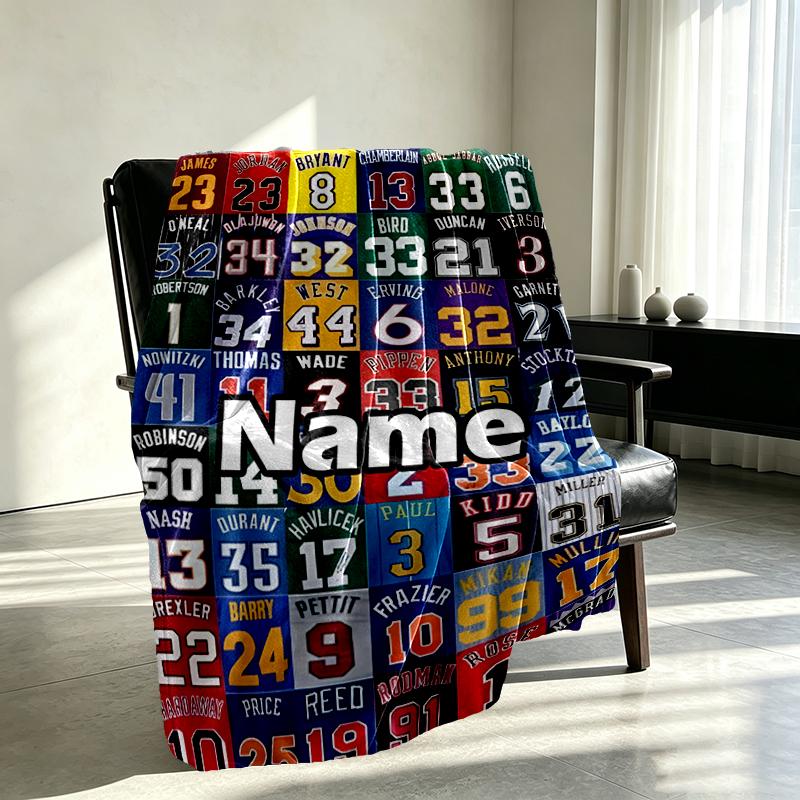 Custom Name Personalized NBA Print Blanket, Home Decor, Bedroom, Sofa, Camping, Couch, Gifts for Birthday Christmas