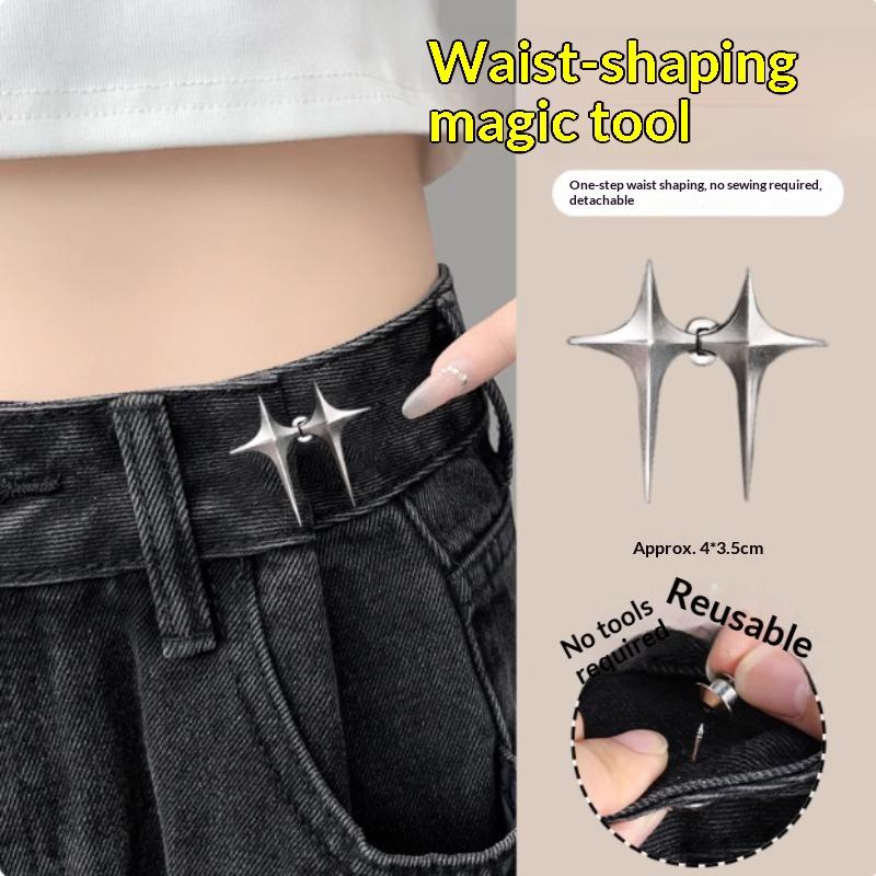 Adjustable Jean Waist Tightener Metal Star Waist Buckle No Sew Pants Waist Reduction Button For Denim Trousers Daily Wear