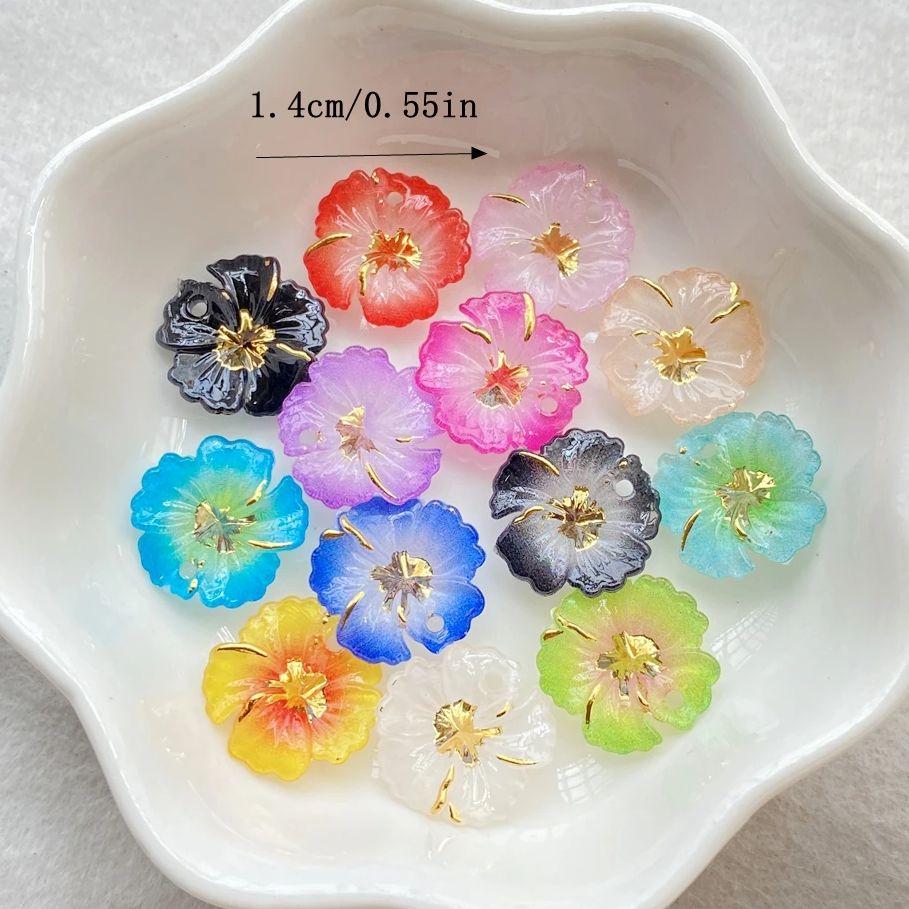 10pcs 3D Shiny Colorful Acrylic Flower Flat-Back Single-Hole , Suitable for Scrapbook DIY Jewelry Craft