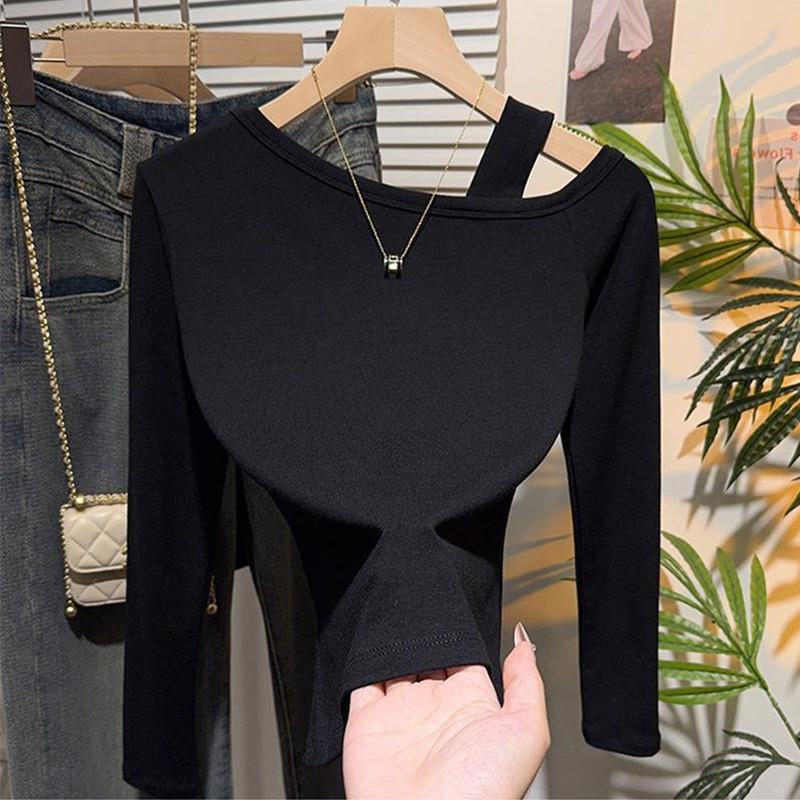 Dámské štíhlé tričko s dlouhým rukávem a jedním ramenem ve větší velikosti - Móda pro začínající podzim