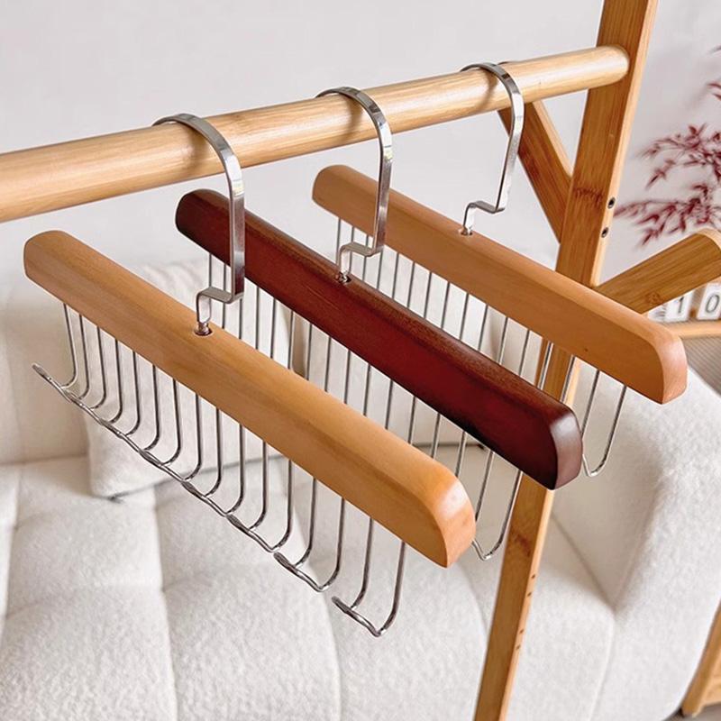 Wooden Hangers For Clothes Case Storage Rack Home Wardrobe Accessories Multiple Hooks Tie Belt Hangers Clothing Organizer