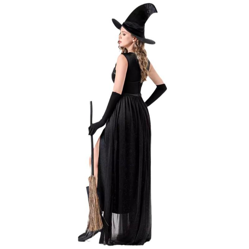 Halloween Witch Vampire Cosplay Long Black Dress Party Costume Role Play