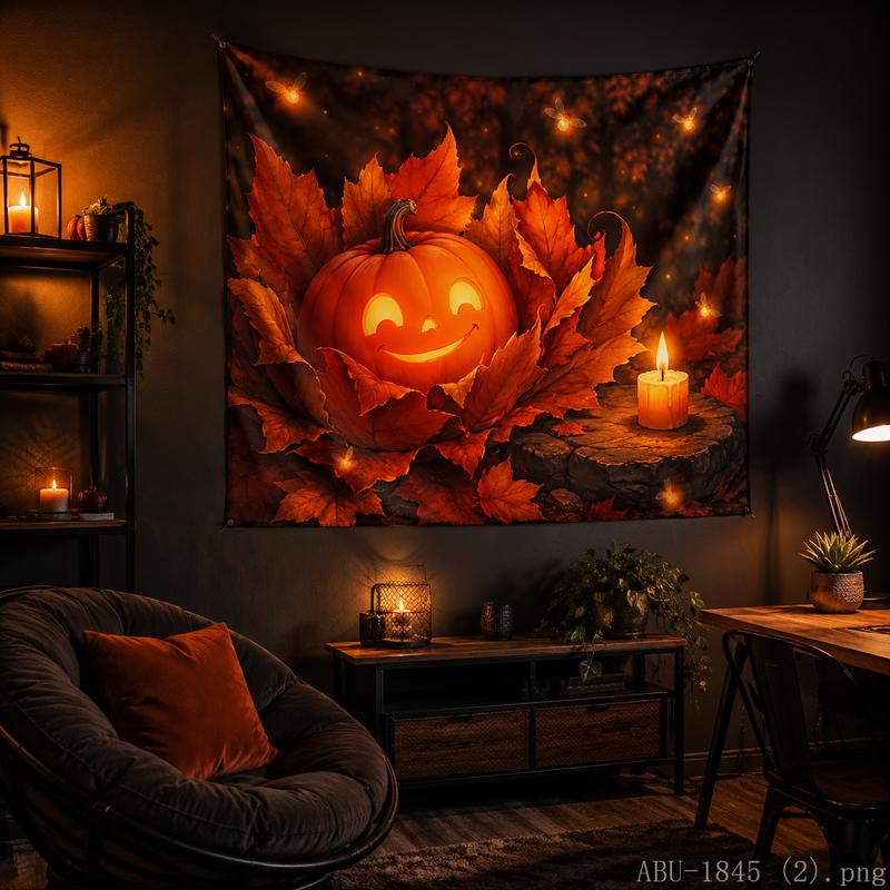 Halloween Horror Pumpkin Tapestry Spooky Storm Night Wall Art for Halloween Party Home Decor