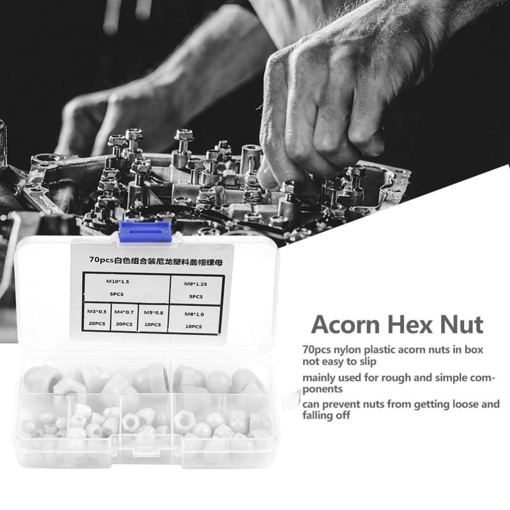 70pcs Kit Nylon Acorn Nut Black Metric Size Cap Nuts Dome Head Inner Threaded Dome Nuts Protection Applications