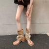 Cowhide version~ thick-soled bundle toe herringbone boots 2025 summer new trousers cool boots retro lace-up Roman cool