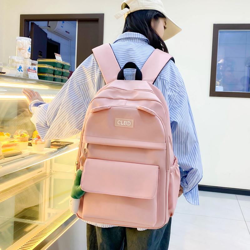 Three-Piece Backpack Set Solid Color Student Schoolbag Women Large Capacity Lightweight Computer Backpack