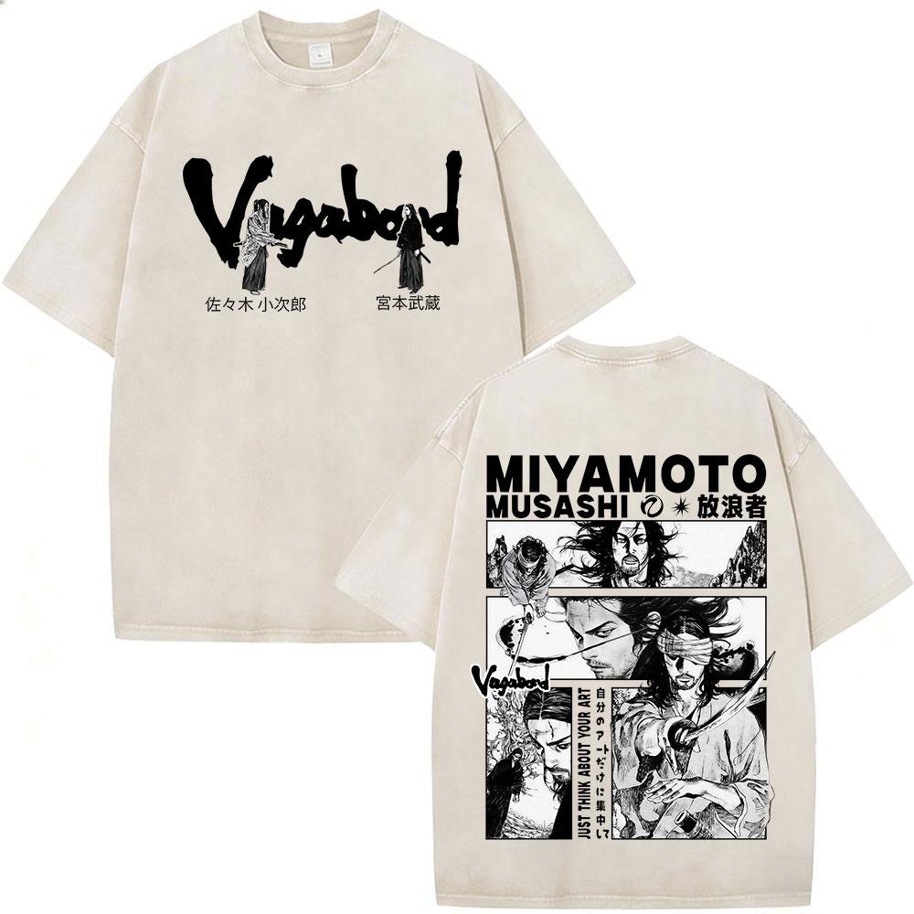 

Anime Vagabond Miyamoto Musashi Vintage Washed Tshirts Men Women Clothing Casual Cotton Short Sleeve Oversized ONeck T Shirts S