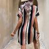 YYFS Women's Fashion Summer Spring Stripe Print Short Sleeve V-Neck Loose Waistline Casual Dresses