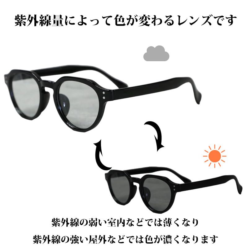 (Eight) Photochromic Polarized Crown Panto Sunglasses for Men and Women, Fashion Glasses, Comes with Dedicated Case, Light GrayLight Purple F