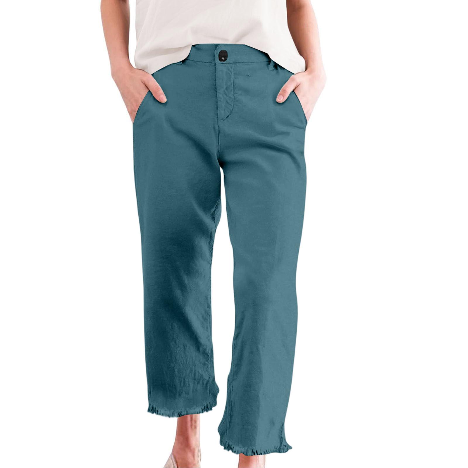 Women s Work Casual Cropped Pant High Waisted Business Casual Tapered Utility Jogger With Pockets XXXL синий