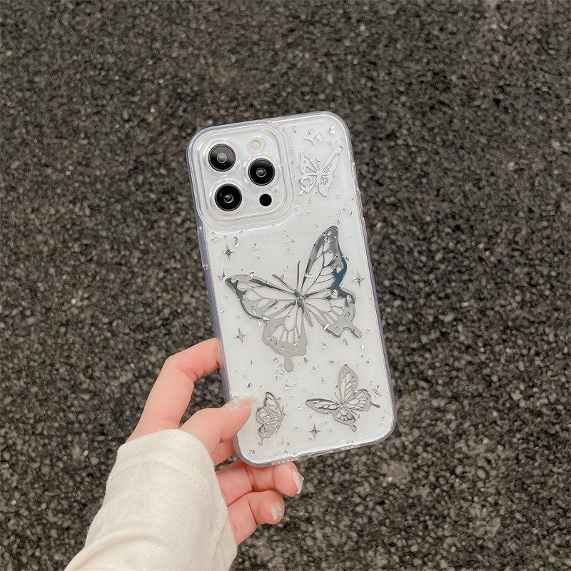 

Премиальный платиновый серебристый чехол Butterfly Drop для iPhone 15 Pro Max 14 Plus 13 12 Pro 11 7 8Plus SE 2020 Универсальные чехлы для защиты от падения iPhone 7