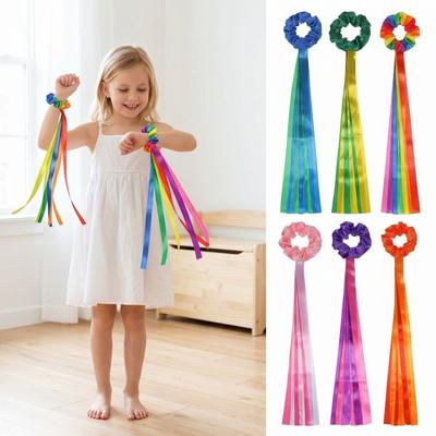 6Pcs Rainbow Gymnastics Long Ribbon Multicolor Rainbow Dance Ribbons Wrist Streamers  Dance Party