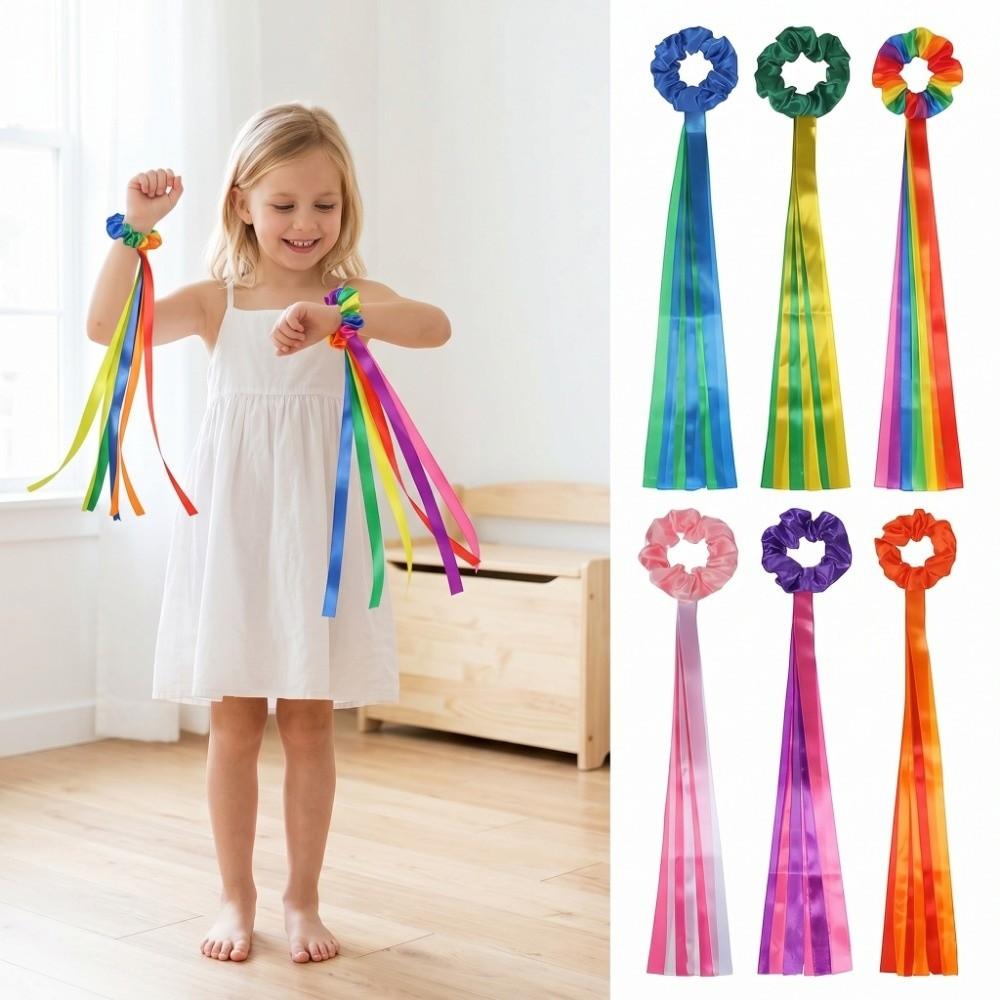 6Pcs Rainbow Gymnastics Long Ribbon Multicolor Elastic Dance Ribbons Rhythm Streamers Dance Party