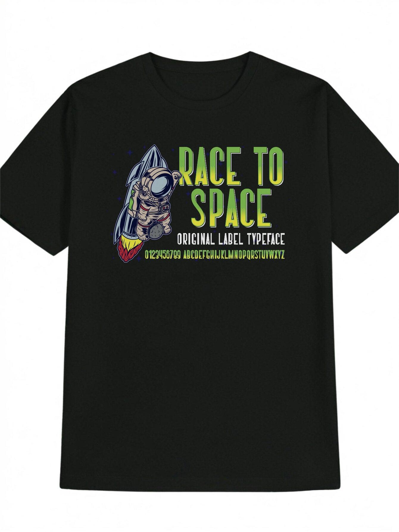 Race to Space Graphic T-shirt - Retro Astronaut Design with Colorful Space Suit XXL