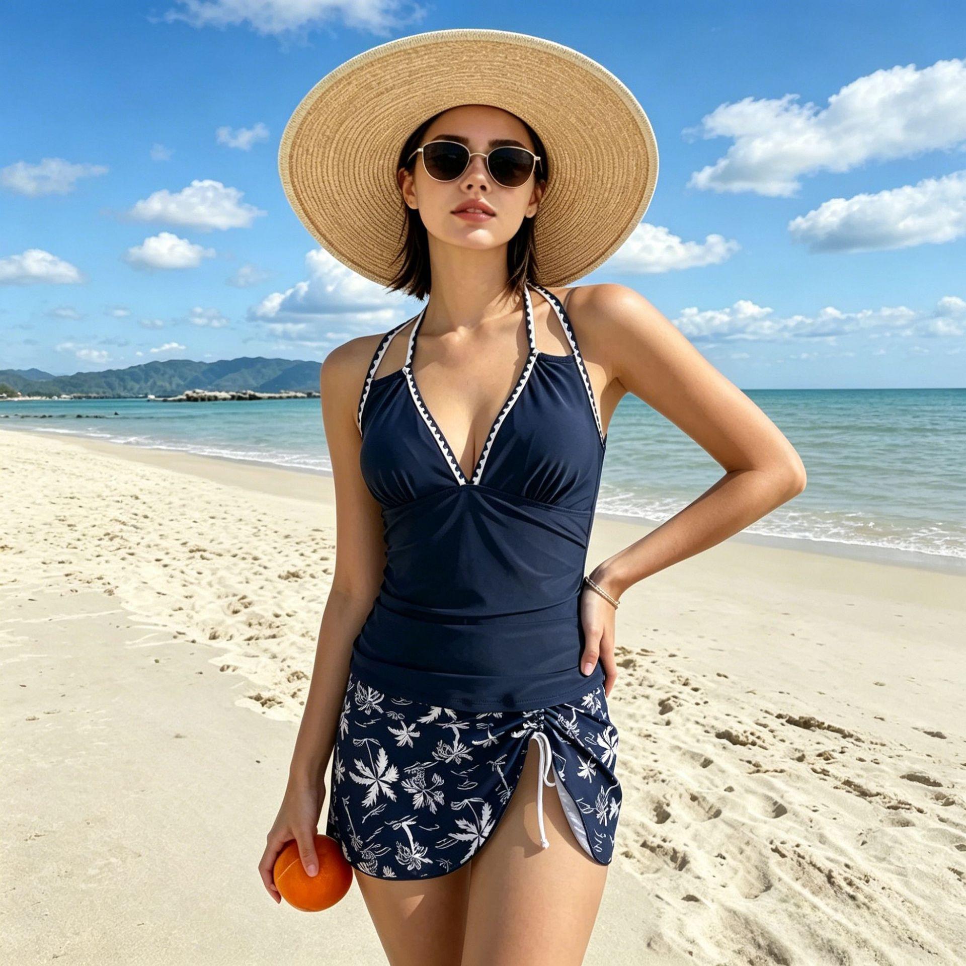 one-piece swimsuit European and American sexy swimsuit bikini S синий