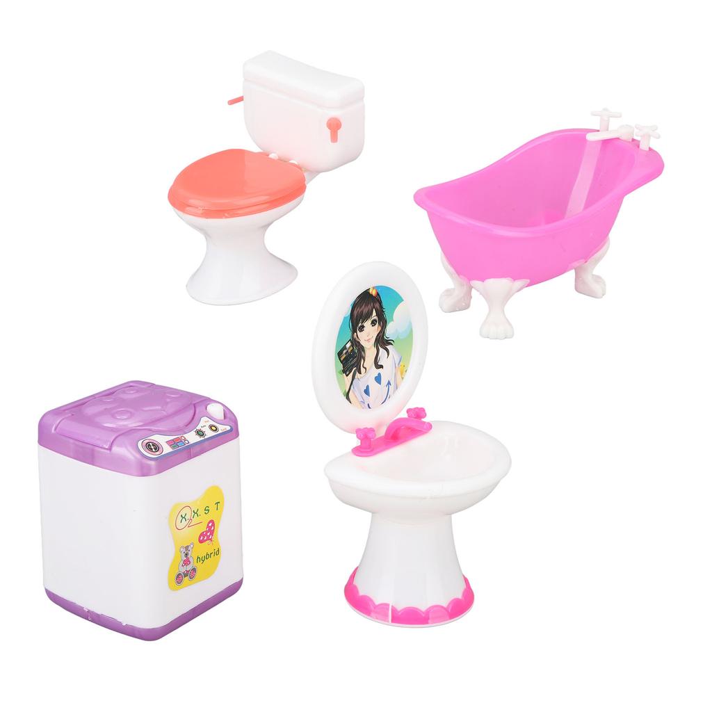 Dollhouse Bathroom Set Simulation Miniature Toilet Basin Bathtub Mirror Washing Machine Dollhouse