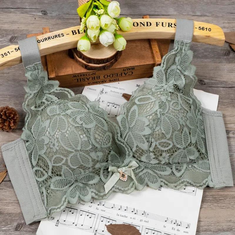 

Эластичное боковое крыло, удобное нижнее белье для женщин без стального кольца, бюстгальтер с застежкой для маленькой груди, утолщенный бюстгальтер в сборе 42/95C зелёный