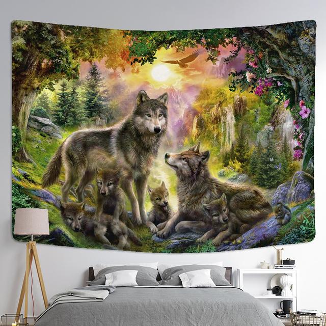 Fantasy Wolf Tapestry Wall Hanging Animal Aesthetic Room Decoration Bohemian Psychedelic Mandala Home Dormitory Wall Decoration