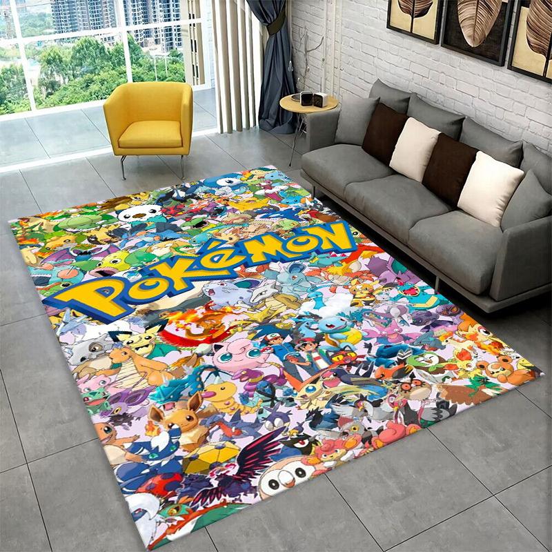 Cute Pokemon Pikachu Cartoon Carpet Rug for Playroom Bedroom Living Room Sofa Home Decor,kid Game Area Rug Non-slip Floor Mat