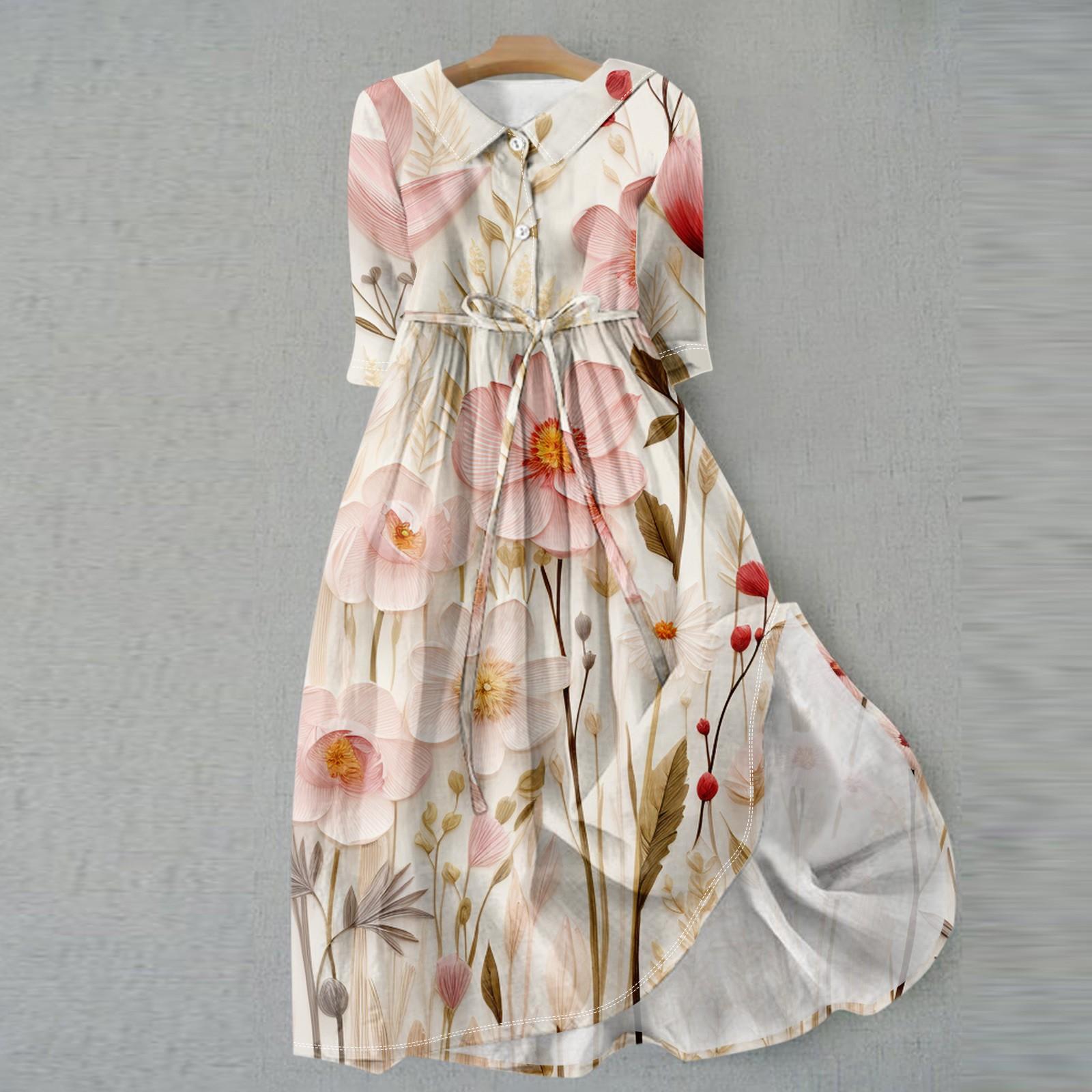 Женское модное платье с 3D-моделированием в стиле ретро с цветочным принтом и пуговицами — фото 8