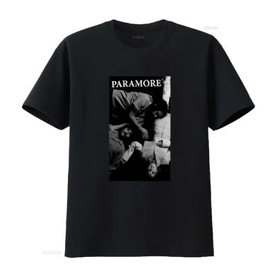SALE Paramore Black White Band Photo T Shirt Vintage Washed Versatile Slightly Casual Designer Clothes Stretched