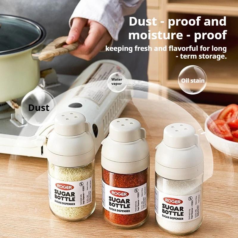 Multi Function Salt Shaker, 250ml Quantitative Dispenser with 3 Opening Modes, Dust Proof Spice Jar for Kitchen