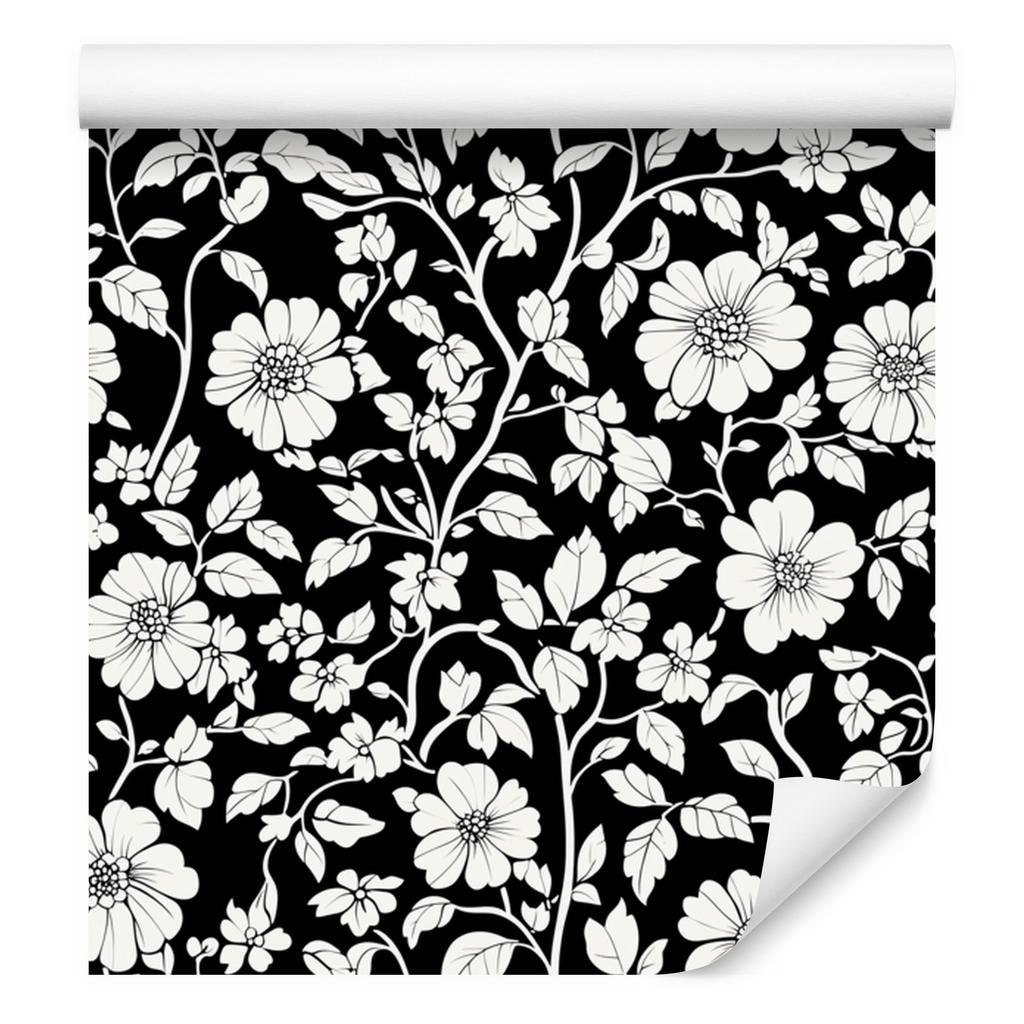 Wallpaper Black and White Flowers Graphite, Gray Background 50x1000