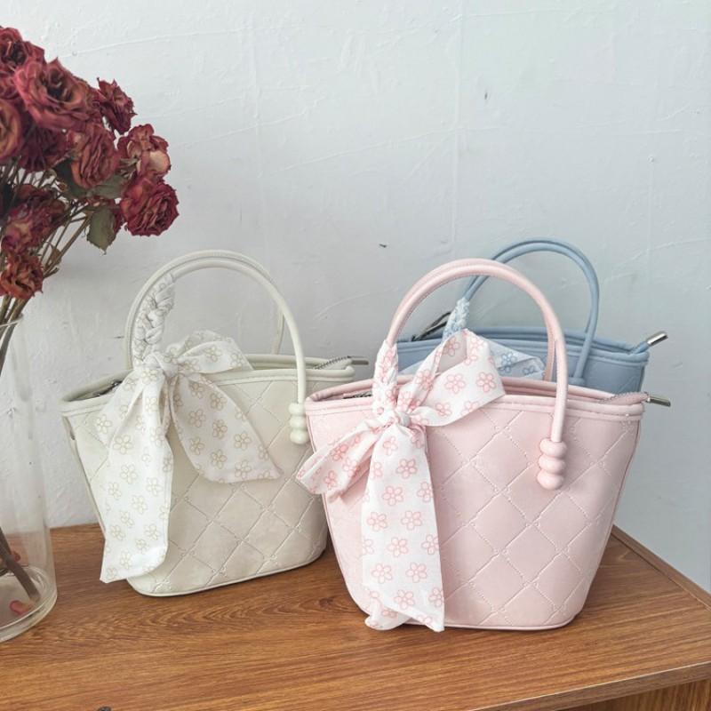 Womens Mini Tote Bag PU Leather Crossbody Handbag With Bow Detail Sweet Style Daily Use Shoulder