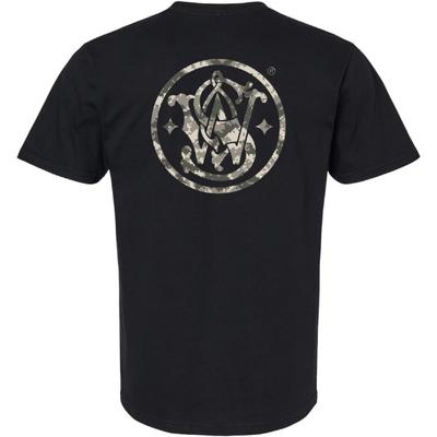 Offiziell lizenziertes Herren-T-Shirt von Smith & Wesson, S&W Kreis Amerikanische Flagge, Digital Camo & Filigran gefülltes Logo T-Shirt, Schwarz_Multi, Groß