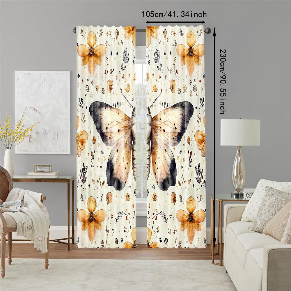Set Of 2 Vintage Versatile Polyester Transparent Curtains Home Decoration Butterfly Floral Leaf Pee Use Bedrooms Curtain For Master Bedroom Made
