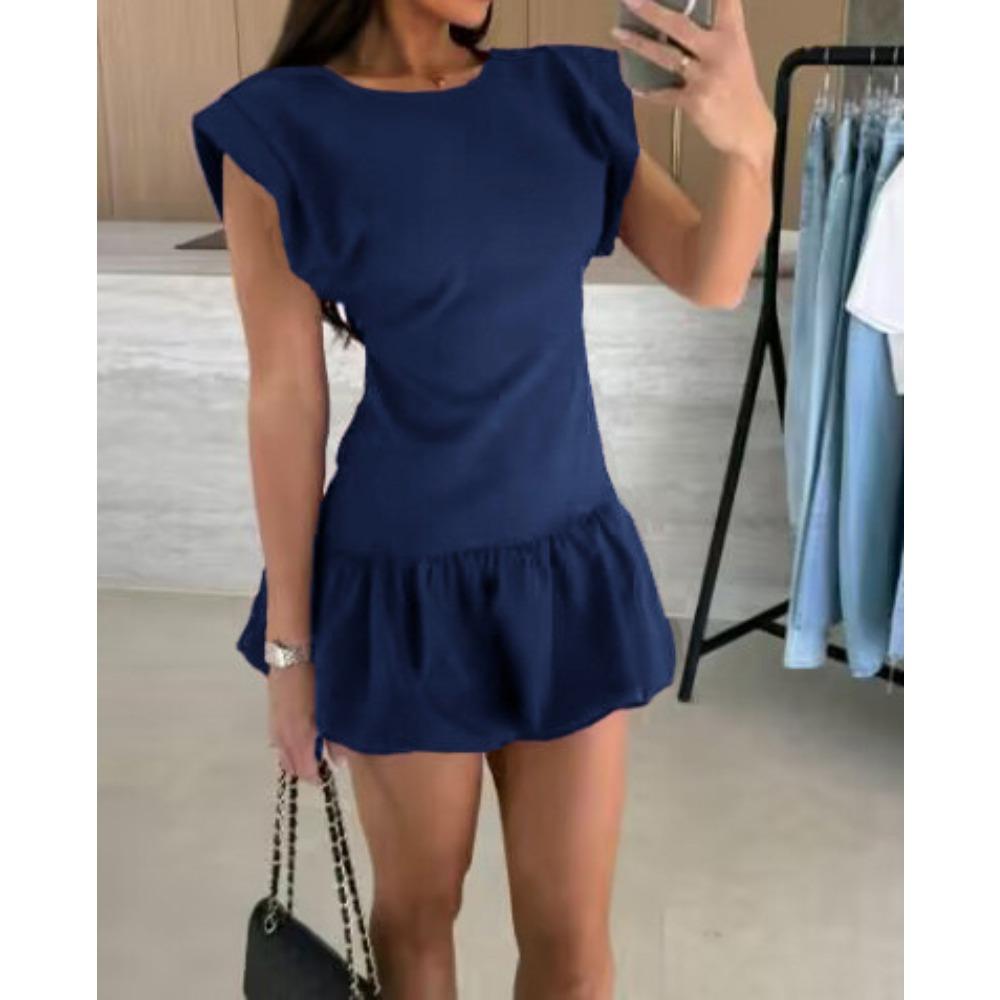 BITCED Fashion Summer Spring Solid Color Print Short Sleeve O-Neck Casual Dresses