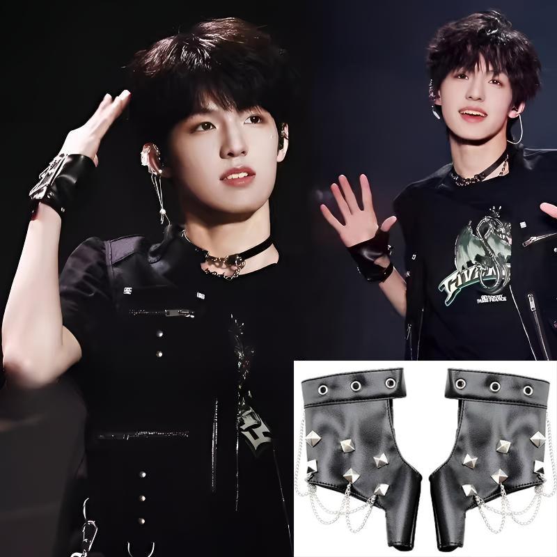 

Хип-хоп Черный Половина Модный Кожаный Браслет Заклепки Половина Пальца для Танцевальной Сцены Рок DS Выступление Кожаные Перчатки Men s (slightly larger) One size