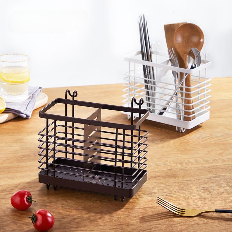 Hanging Kitchen Cutlery Holder Sink Caddie Cutlery Drainer Stainless Steel Kitchen Caddie Spoon and Fork Chopstick Organizer
