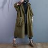 Spring Women's Hooded Button Down Oversized Long Black Trench Coat