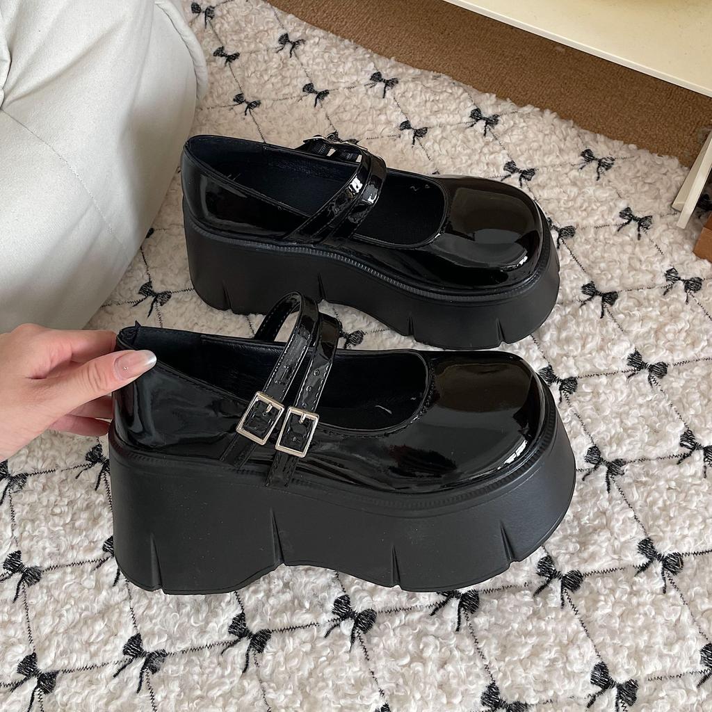 High-heeled Platform Small Leather Shoes Women's Autumn French Mary Jane Retro Heightening Japanese Muffin Single Shoes