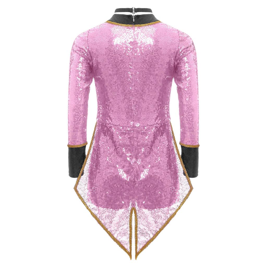 Unisex Kids Circus Magician Costume Long Sleeve Sequins Checkerboard Tailcoat Bodysuit Bow Tie Cosplay Outfit