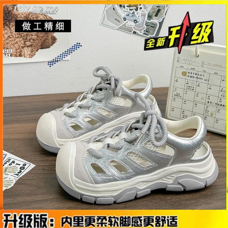 

Leather hollow sports sandals women s 2025 new outer wear thick-soled soft-soled Roman beach breathable ugly cute hiking shoes 35