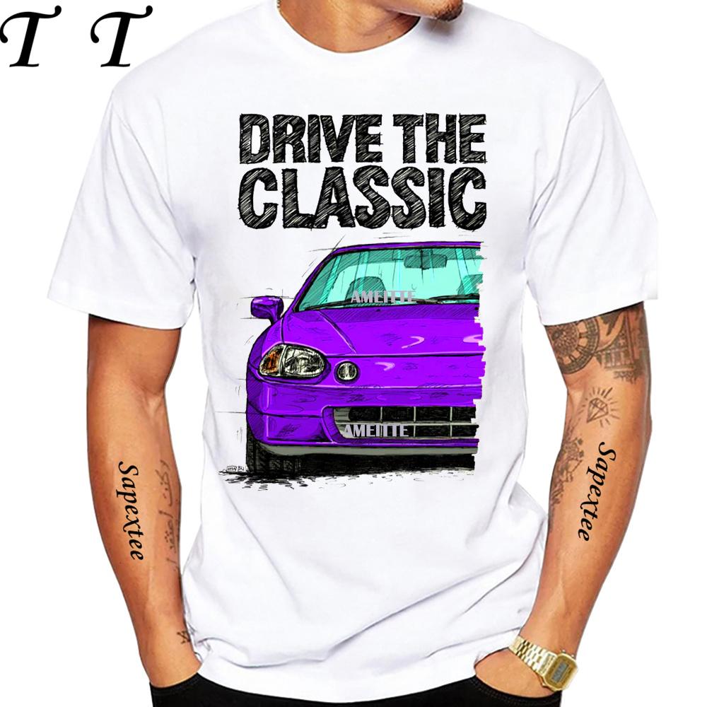 90's Men Short Sleeve Drive The Classic Del Sol CRX Early Model T-Shirt Boy Hip Hop White Casual Tees Retro Mans Sport Race Tops