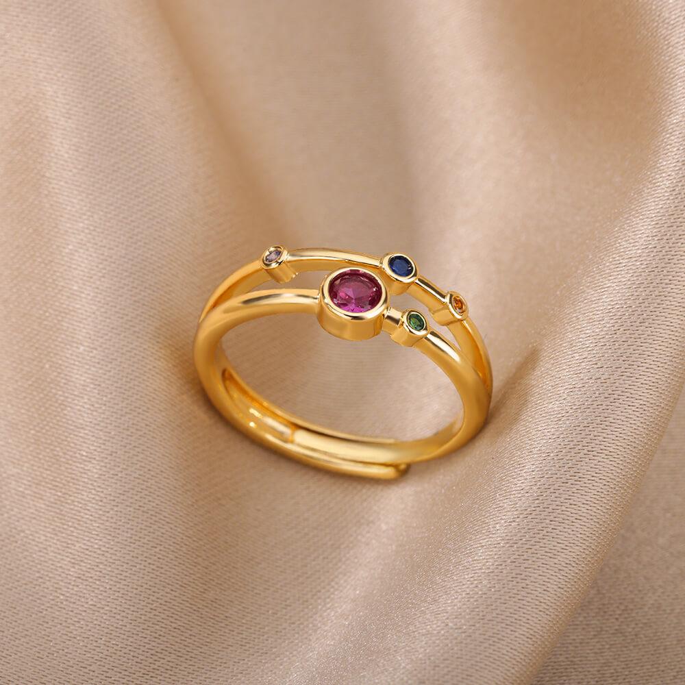 18K Goldplattierter offener Ring mit Zirkonia-Blattdesign - Luxuriös, Anlaufgeschützt, Ideal für Frauen