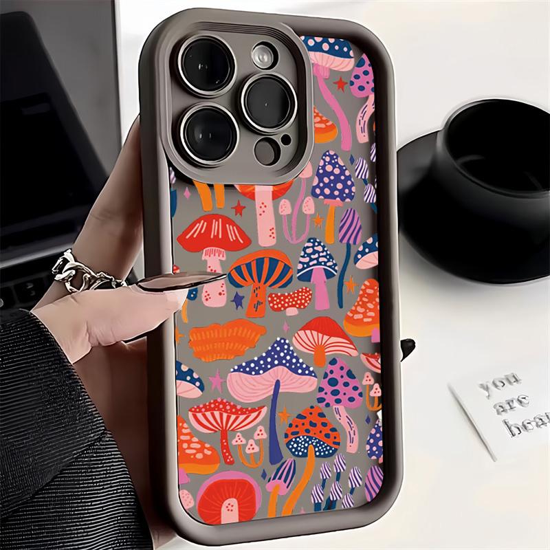 Case For iPhone 17 Cases iPhone 16 Pro Max Case Colorful Mushroom Silicone Case For iPhone 15 Plus 14 13 12 11 16E 17 Air Cover