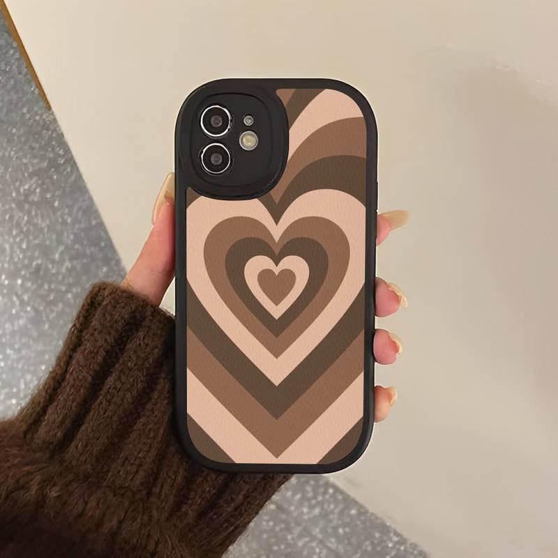 Heart Circle Phone Case Hard Leather Phone Case for iPhone 13 12 Mini 11 14 Pro Max Xs X Xr 7 8 Plus 6 6s Se 2022 Silicone Cover