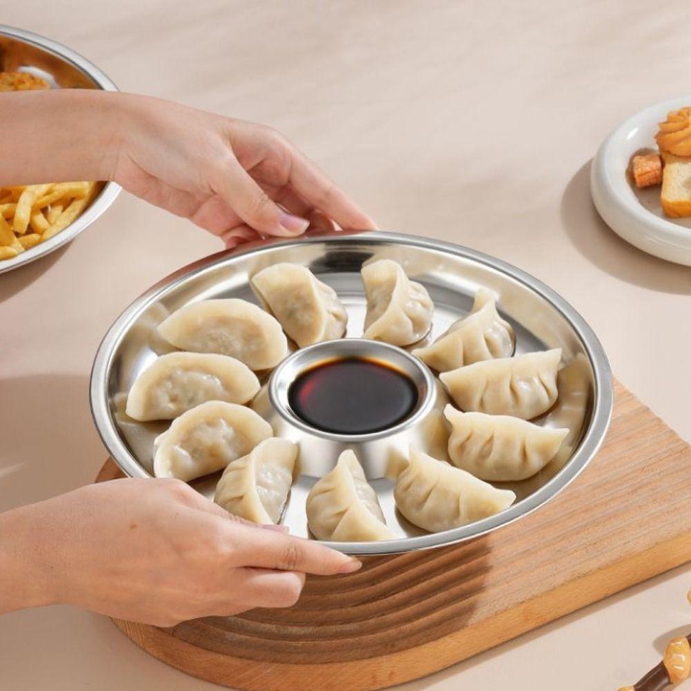 Stainless Steel Dumpling Plate Circular Shape French Fries Plate Salad Plate Food Serving Tray  Bar