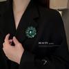 Emerald Diamond Flower Brooch - Retro European & American Fashion Pin, Versatile Women's Coat Accessory