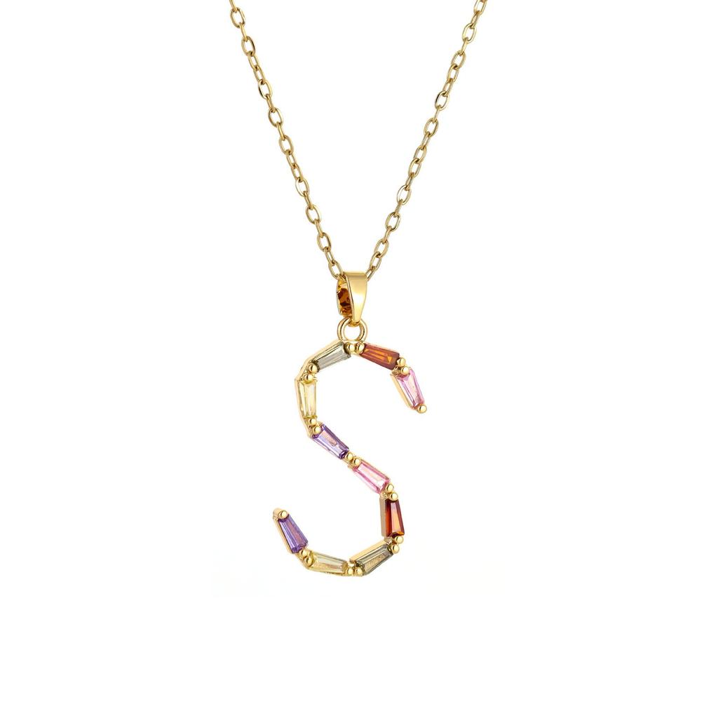 Ladies' Diamond & Colored Gemstone Metal Necklace, Heavy Craftsmanship Premium Design Initial Necklace, Gift for Women, Holiday Present, Party Jewelry