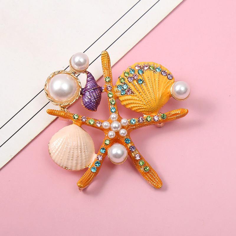 

1 шт. модная милая шикарная привлекательная креативная брошь искусственный жемчуг морская звезда гребешок стразы
