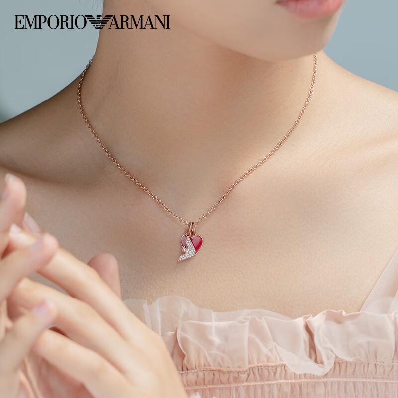 Emporio Armani  necklace  Red Love Diamond Eagle Logo Clavicle Chain Red love heart with diamond eagle logo F basic packaging-brand original box