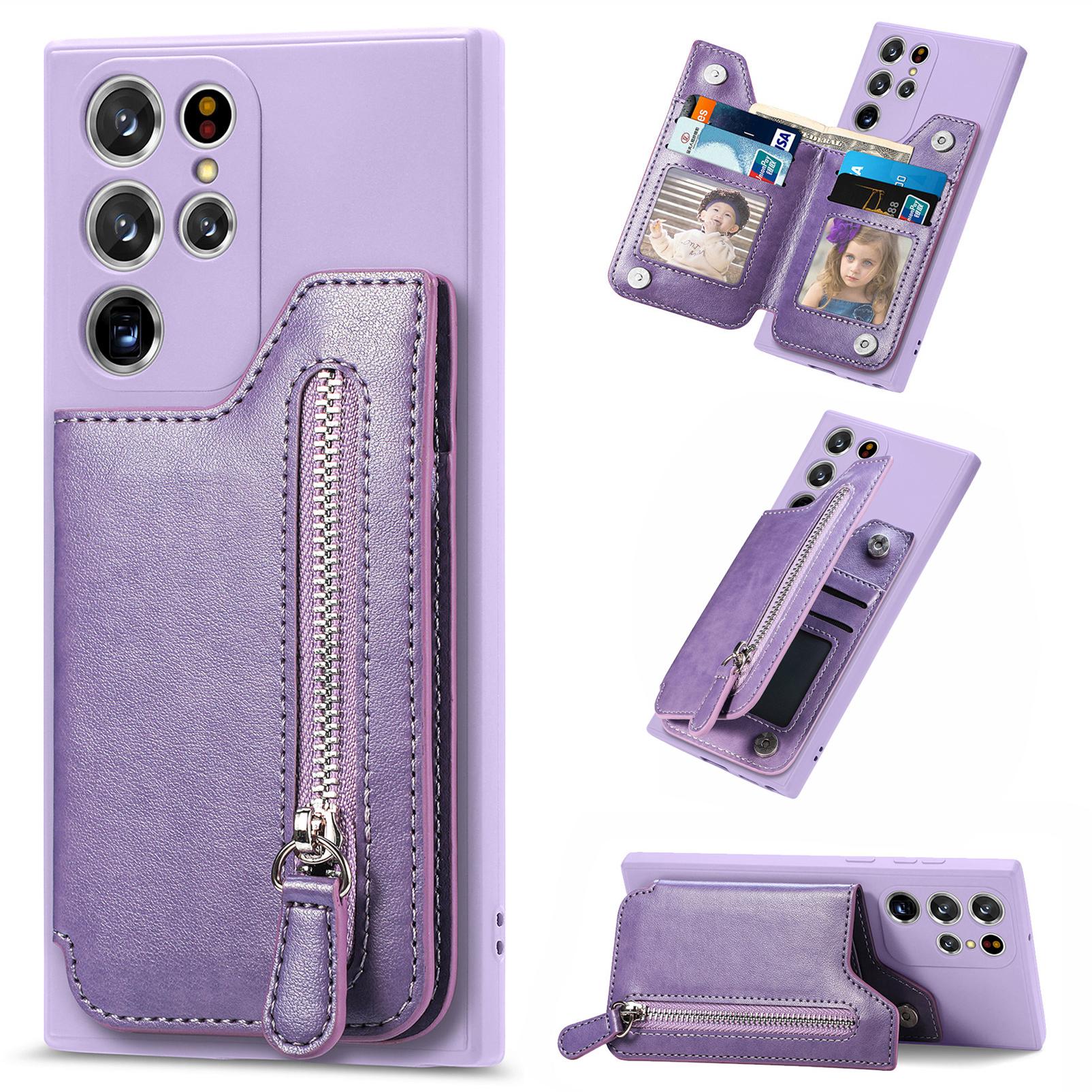 

For Samsung Galaxy S25 Ultra Case PU Leather+TPU Phone Cover with Zipper Pocket Wallet Purple