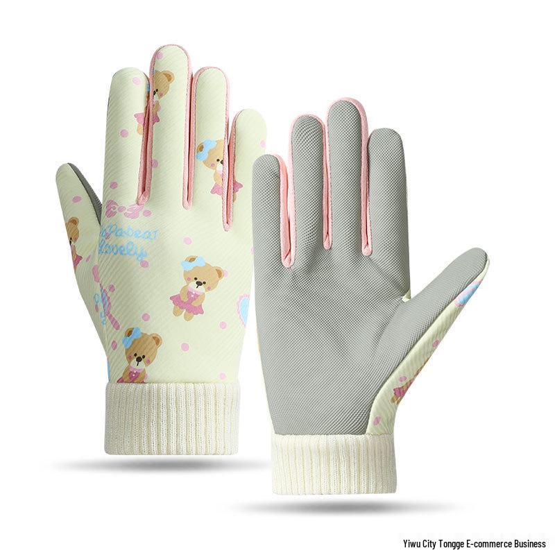 Kids' Winter Gloves: Fleece-Lined, Warm, Non-Slip, Waterproof for Skiing, Cycling, and Playing, with Cute Ribbed Cuffs and Five Finger Design.