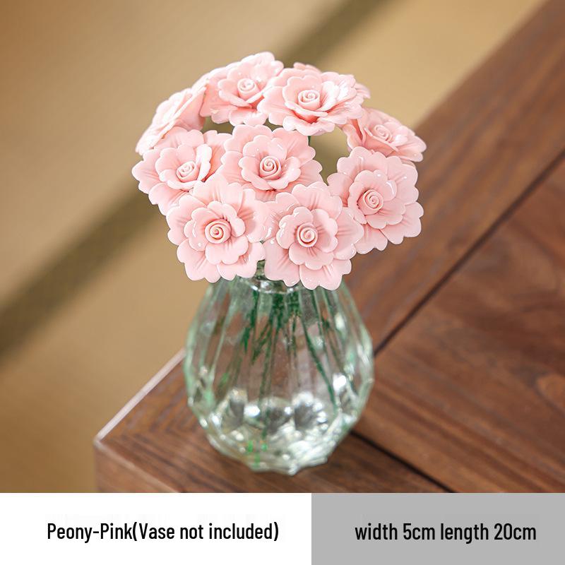 Traditional Jingdezhen Peony Ceramic Vase - Eternal Flower Simulation Decoration