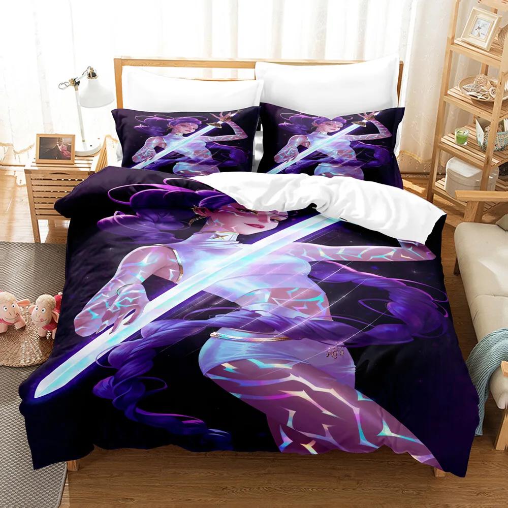 

3Pcs Kpop Demon Hunters Theme Bedding Set Single/Double Size Quilt Cover Set Anime Duvet Cover For Kids Adults K Pop Huntrix Duvet Cover Set&EU Single(135x200cm)